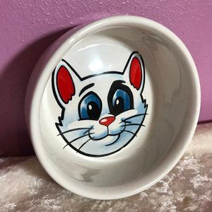 Houston Harvest Gift * Fun Kitty Cat Face Vintage Food Water Dish EUC Stoneware